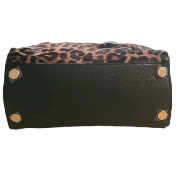 Michael Kors Black Leather Leopard Haircalf Satchel with Long Crossbody Strap - Picture 7 of 16